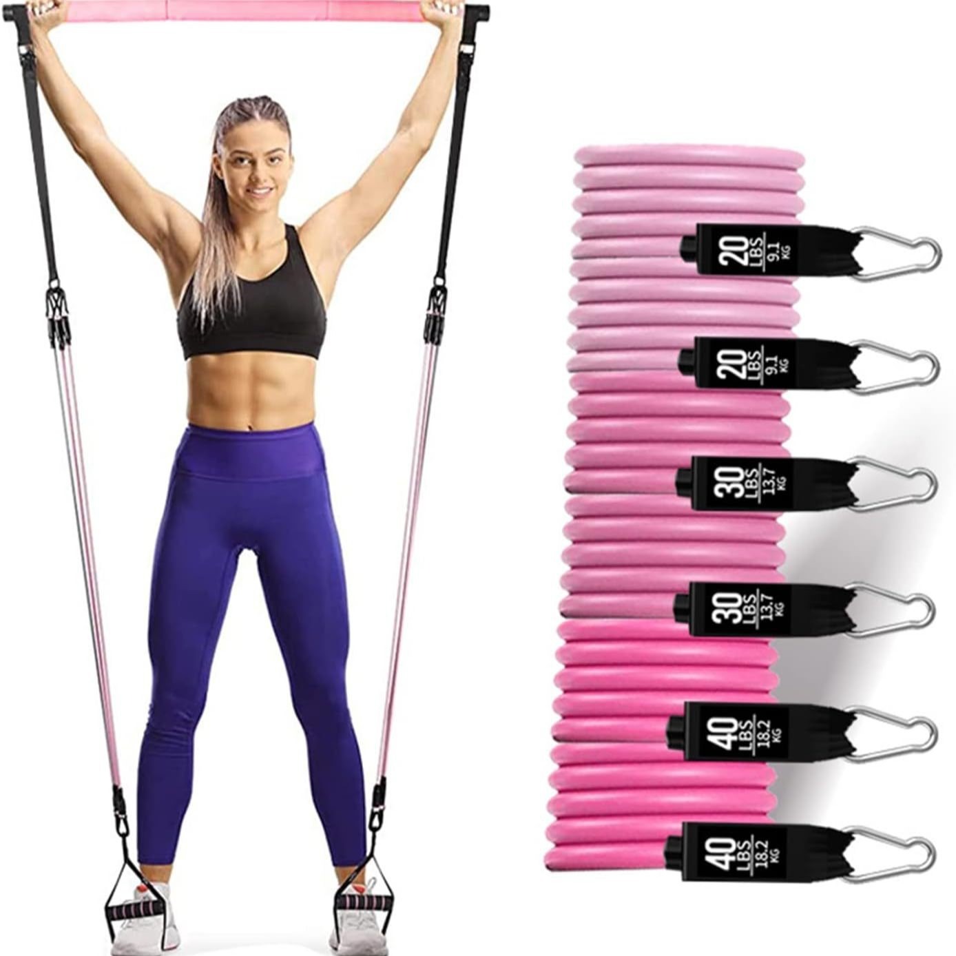 180lbs Resistance Bands with A - Pilates Bar Kit With Resistance Bands ulasan dan harga